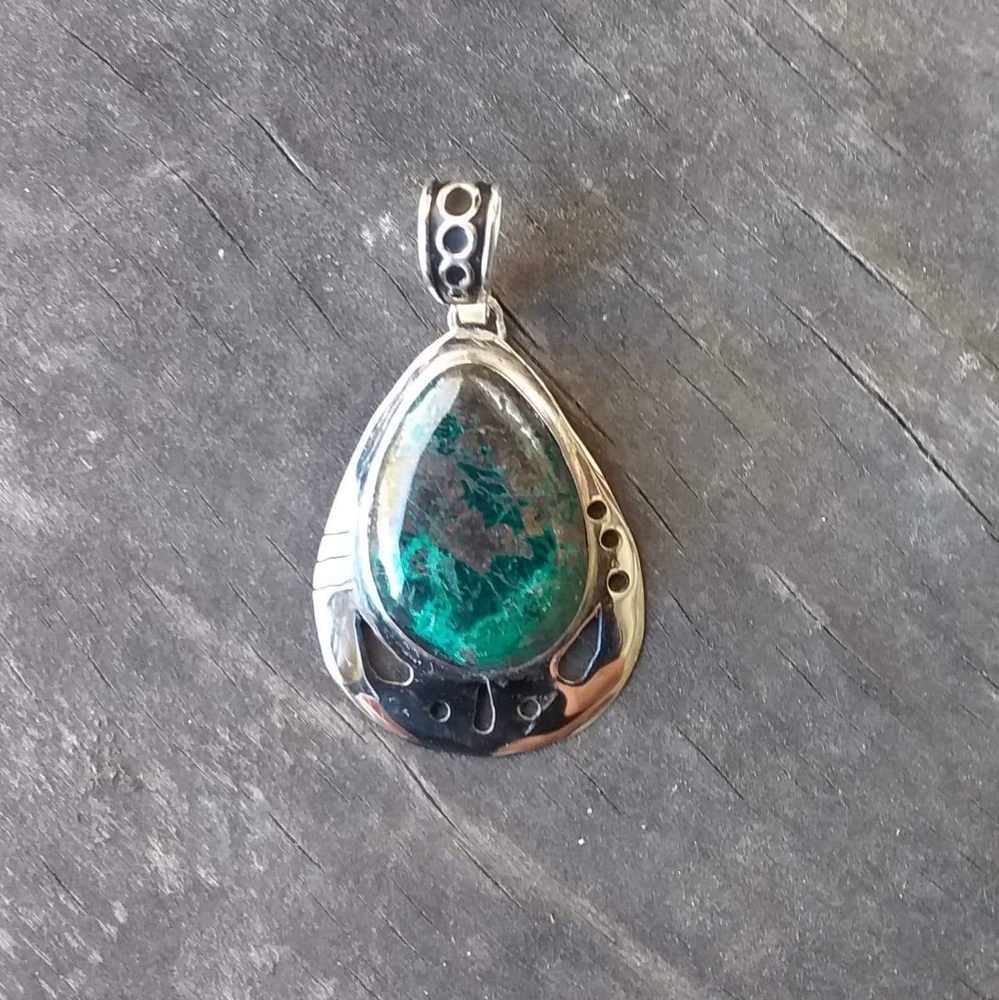 Chrysocolla cabachon in handmade German silver